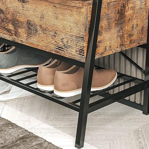 Miniatura 6 de IRONCK Banco de almacenamiento con caja superior elevadora, banco de zapatos de entrada con zapatero, banco de entrada de 39.4 pulgadas, organizador