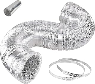 HealSmart Dryer Vent Hose 4 inch 8 feet Flexible Aluminum Foil Ducting with 2 Clamps for HVAC Ventilation, Non-Insulated, Silver