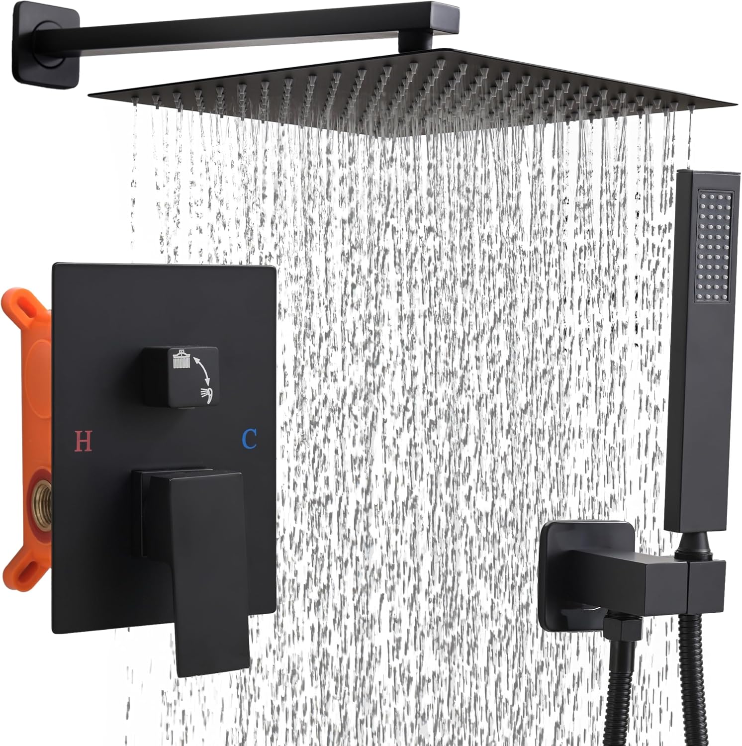 WELLFOR Zenith 12 Inch Wall Mount 1-Handle Shower System With Tub Spout In Matte Black