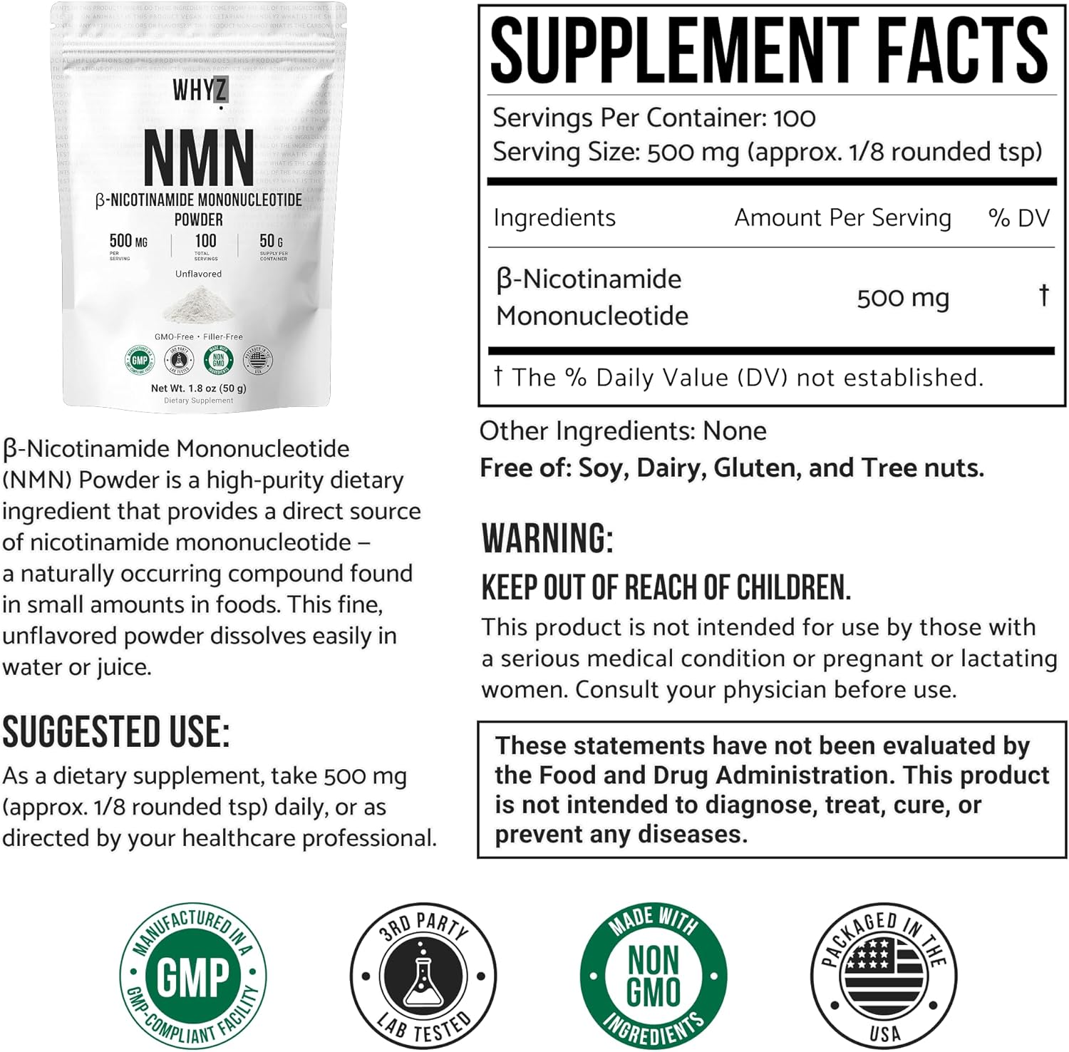 Pure NMN Powder Nicotinamide Mononucleotide Quick Dissolved NMN Supplement Powder 100% Unflavored NMN Supplement Supports NAD+ Levels Vegan Friendly Non-GMO, 50g - Image 2