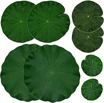 IFAMIO Artificial Floating Foam Lotus Leaves Decor for Pond Aquarium and Stage Realistic Lotus Foliage Green Plant for Fish Pool Decoration Pack of 8, 4 Sizes 10, 15, 20, 28cm