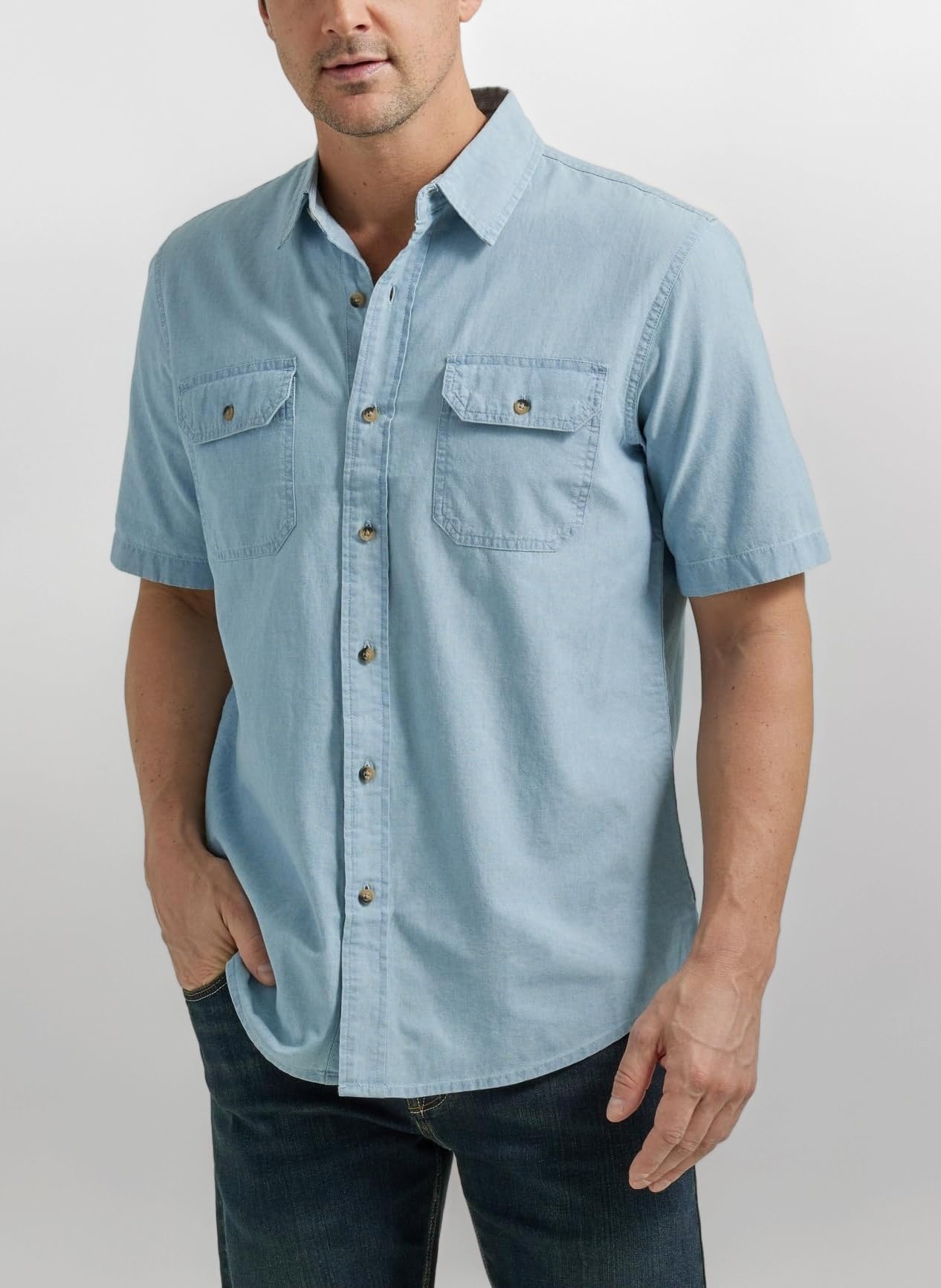Men's Short Sleeve Classic Woven Shirt Button Down Shirt