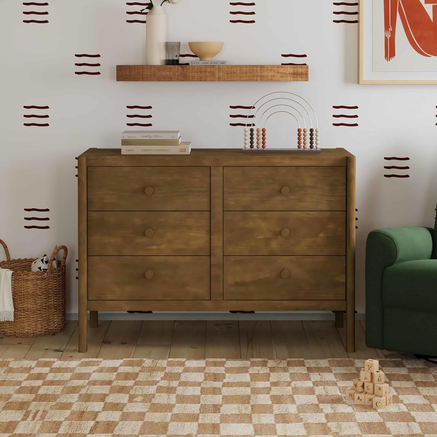 Davinci Birdie 6-Drawer Baby Dresser for Bedroom w/ 9+ Inch Drawer Extension - GREENGUARD Gold Certified - Wooden Double Chest of Drawers for Kids, Boys & Girls - Easy to Assemble Dresser - Walnut