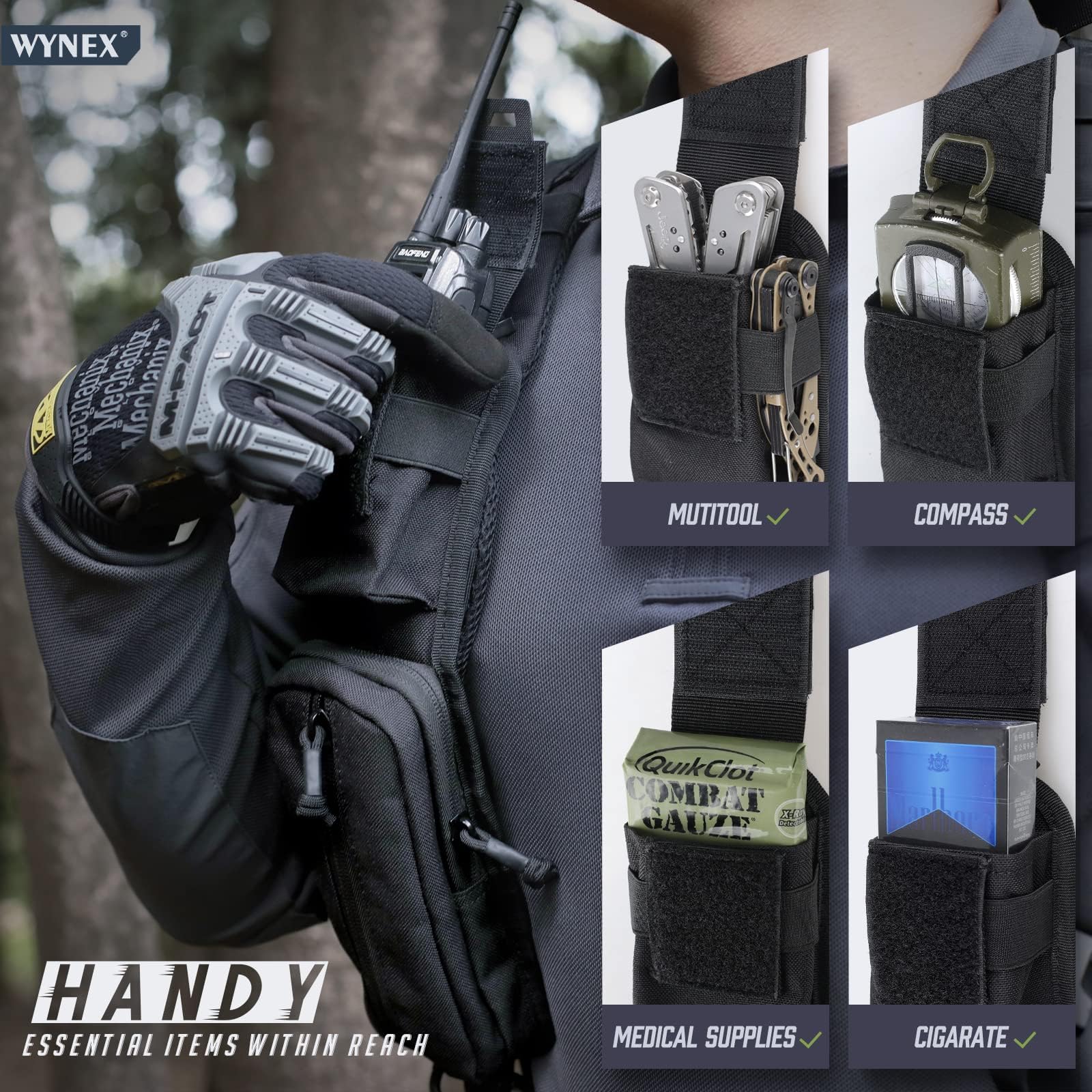 WYNEX Molle - Bolsa de accesorios con bolsillo con cremallera, correa para mochila, correa de hombro, accesorio Molle, accesorios tácticos, bolsa de hombro con cremallera, soporte adicional para