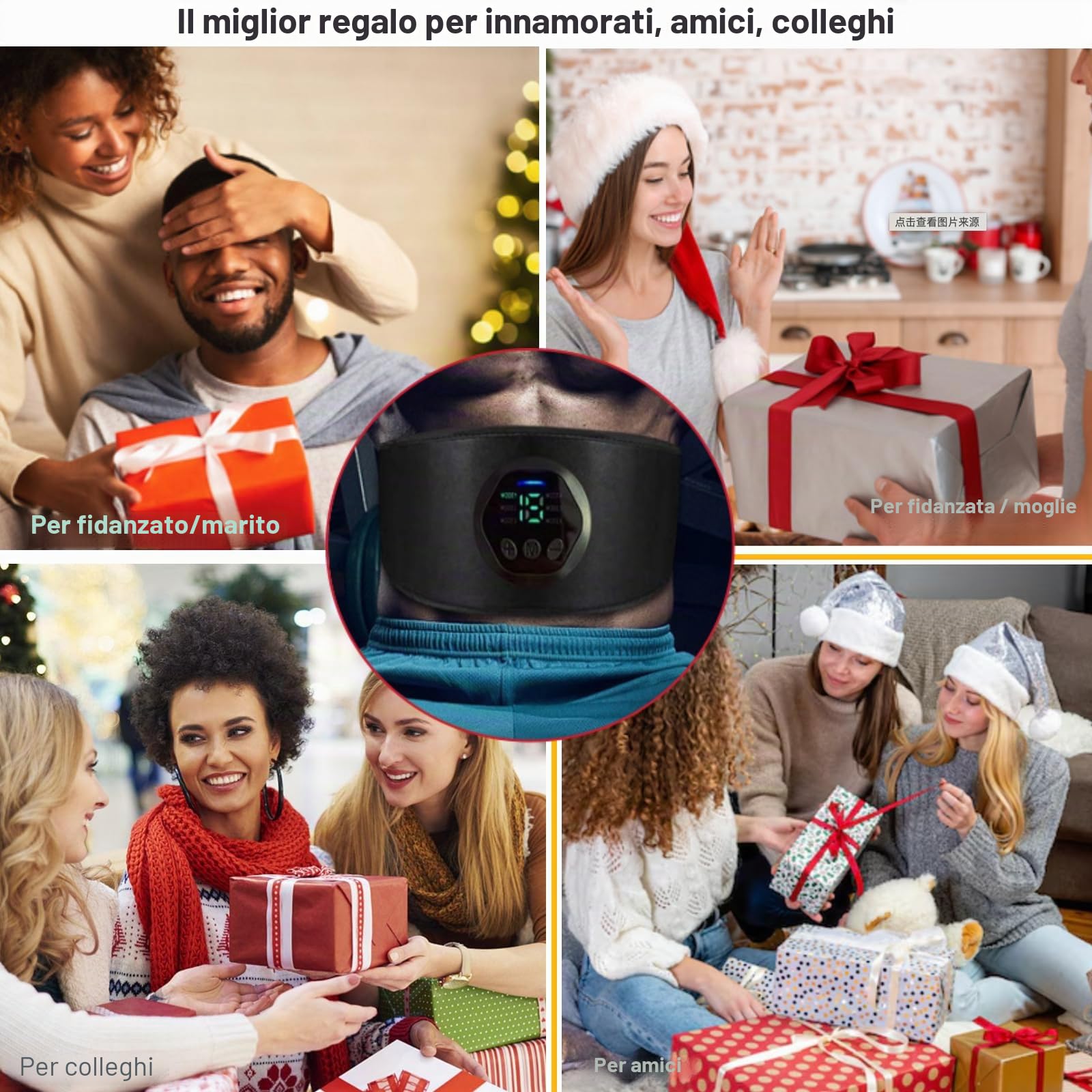 EMS - Stimolatore Muscolare per l'allenamento degli Addominali e Perdita di Peso – 6 Modalità, 18 Livelli, Stimolatore Addominale Lungo 109 cm Regolabile, Ricaricabile tramite USB, Dispositivo Fitness