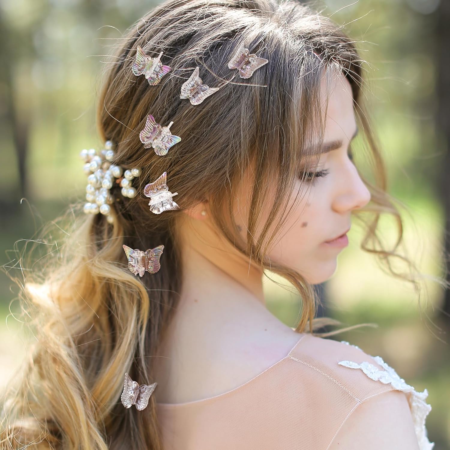 12pcs Mini Butterfly Claw Clips for Women, Glitter Hair Clips Claws, Small Y2k 2000s Butterfly Headwear Barrettes Accessories for Long Short Curly Straight Haircut- White - Image 5