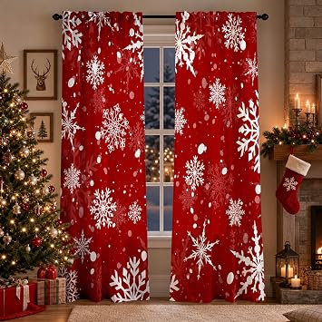 Christmas Snowflakes Curtains for Living Room 84 Inches Long,2 Panels Set
