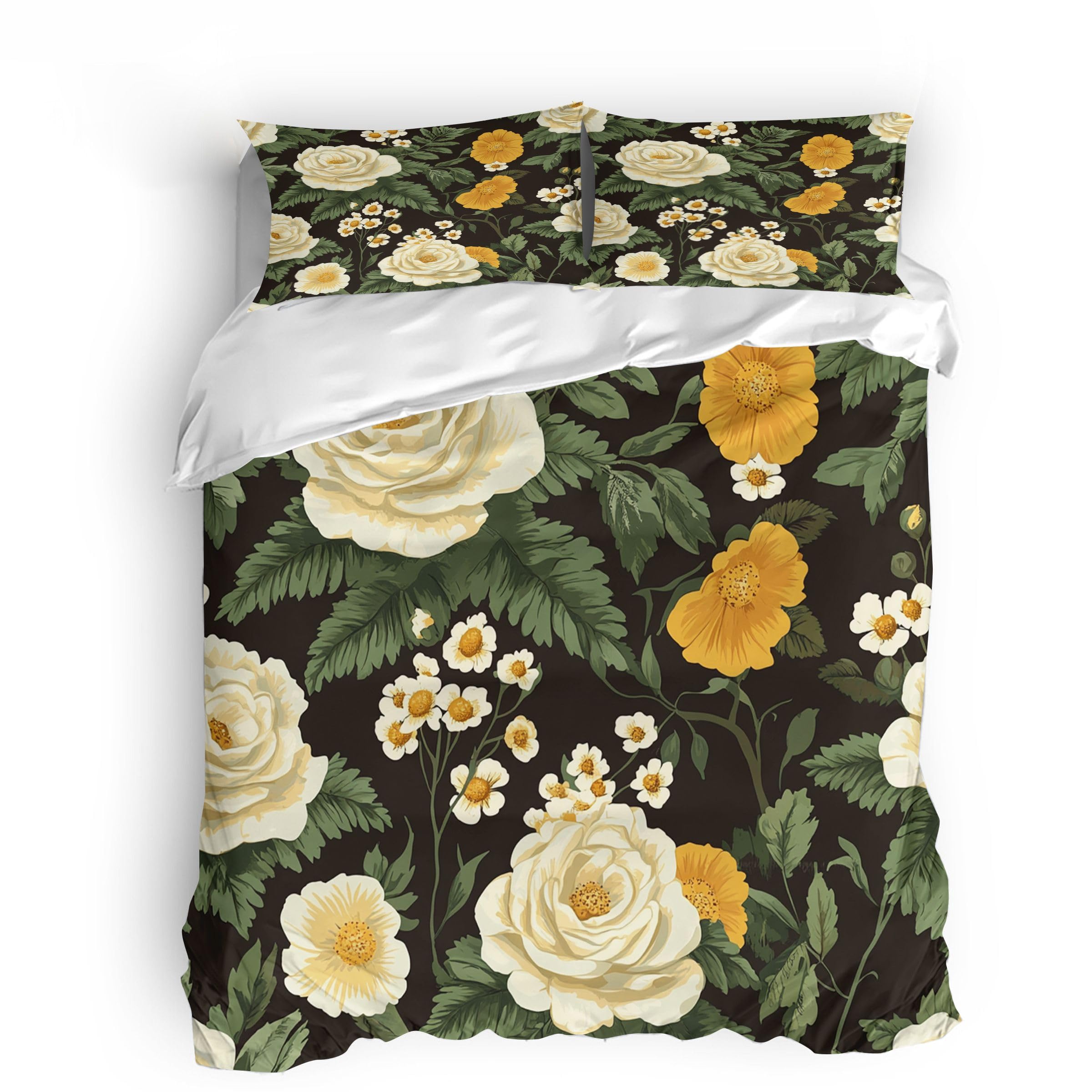 Parure de lit microfibre doux 240x260 housse de couette fleurs avec fermeture éclair intégrée