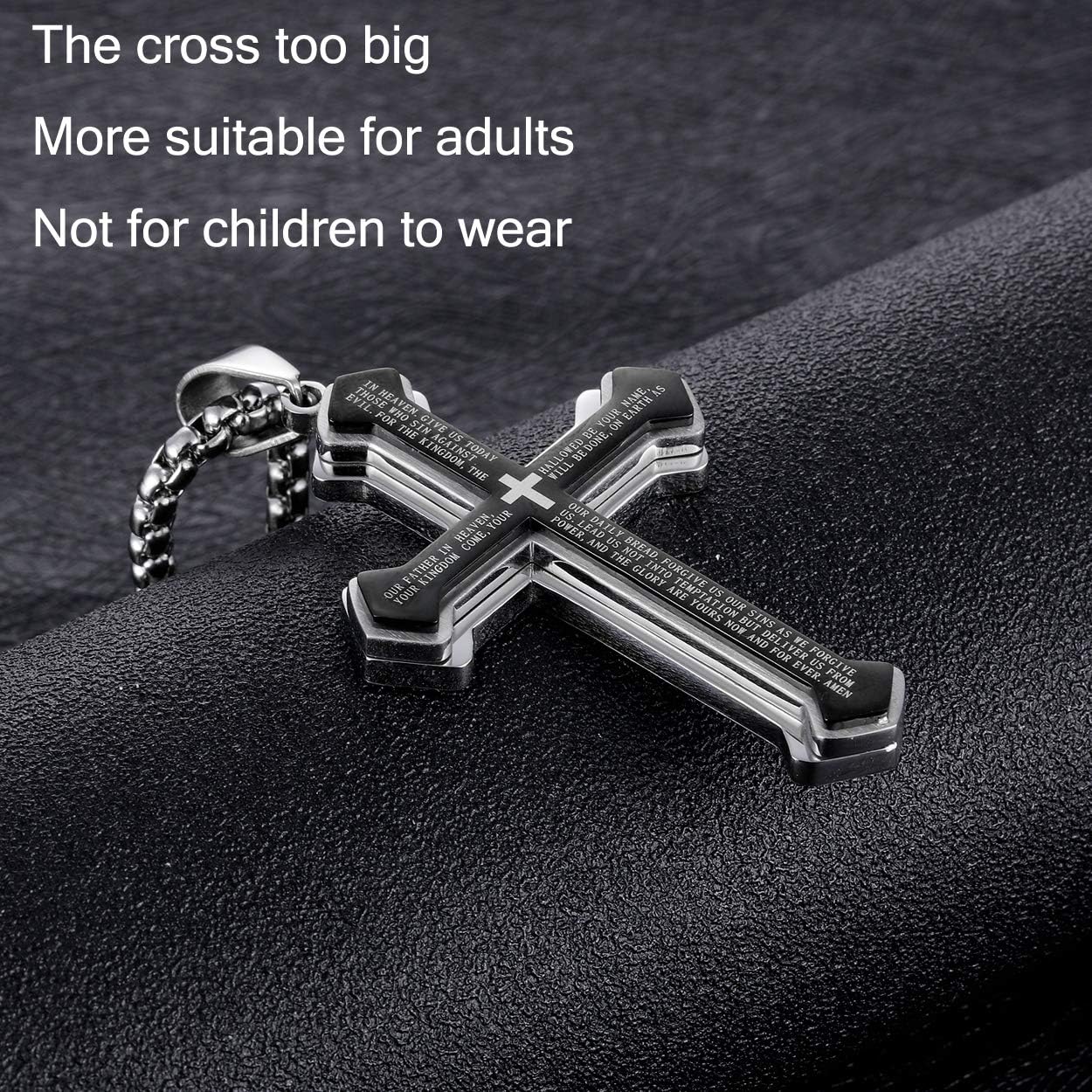 Rehoboth Men's Stainless Steel Nail Lord's Prayer Cross Pendant Necklace for Men Women Big Pendant and Strong Chain 24"