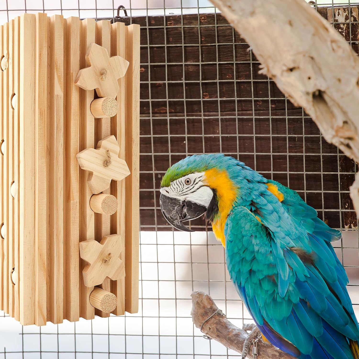 Seenelling 12 x 5 x 4 Inches Extra Large Macaw Toys Bird Parrot Toy Activity Block Multicolored Natural Wooden Parrot Cage Chewing Toys for Large Medium Macaws Bird Activity Block