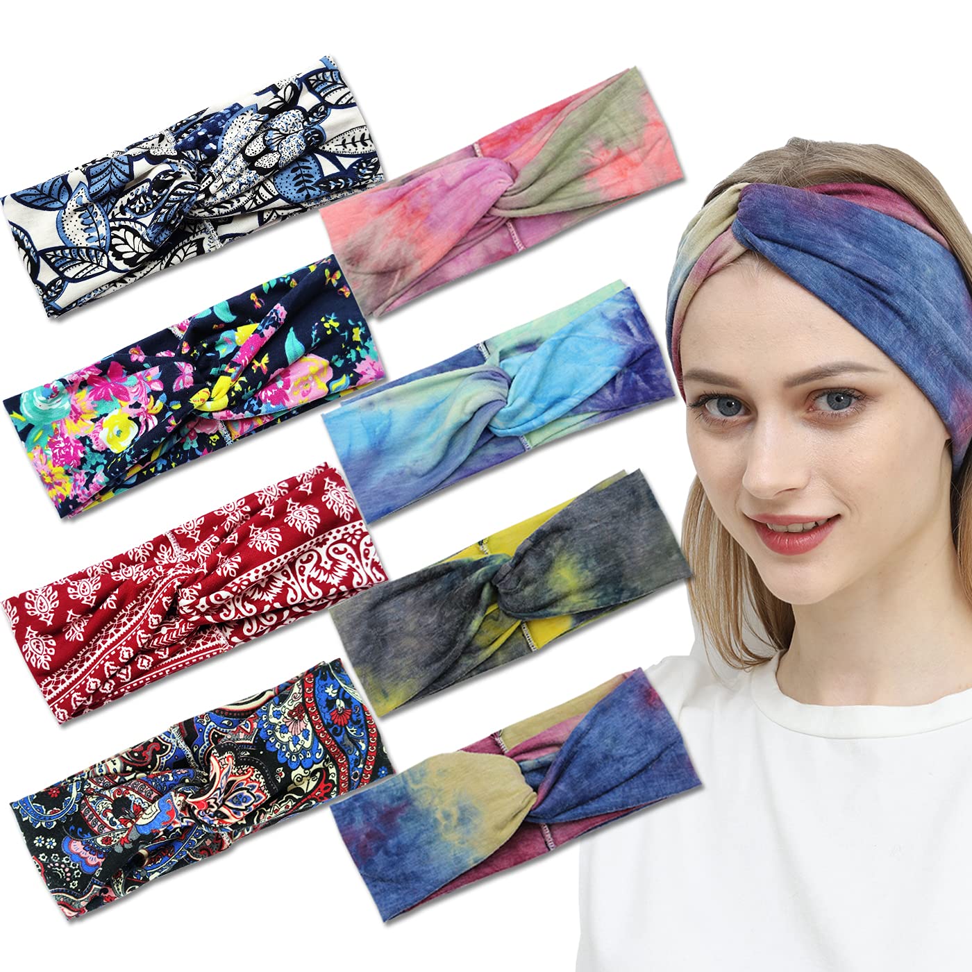 Boho Headbands for Women, Turban Twist Wide Headbands African Head Wrap Head Scraf, Thick Knotted Headband Hair Bands for Women's Hair, Fashion Headbands Hair Accessories for Women (boho headbands 1)