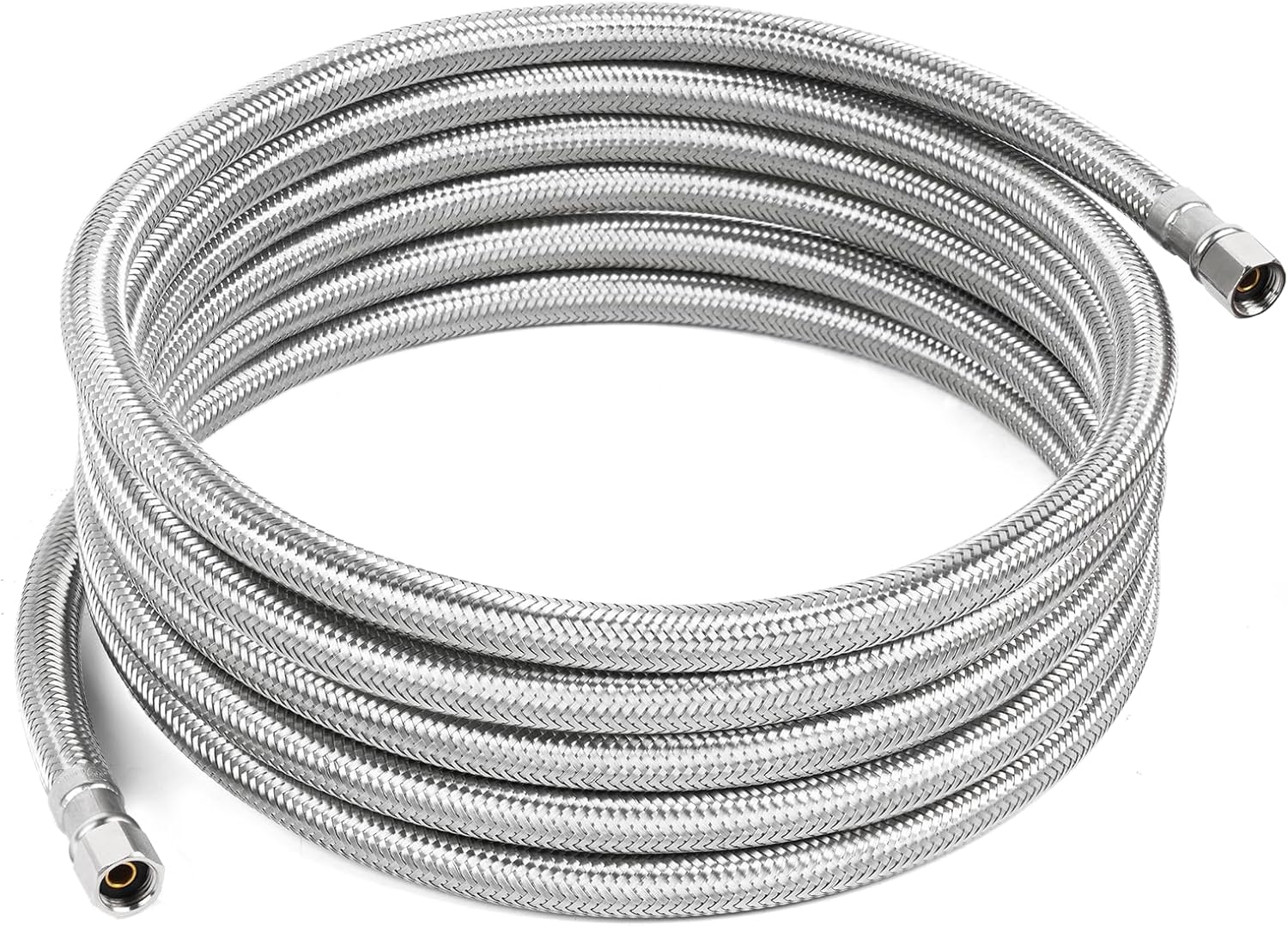 12 FT Refrigerator Water Line, 1/4" Compression Stainless Steel Braided Ice Maker Water Hose, Fridge Water Line for Refrigerator