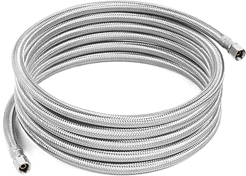 12 FT Refrigerator Water Line, 1/4" Compression Stainless Steel Braided Ice Maker Water Hose, Fridge Water Line for Refrigerator