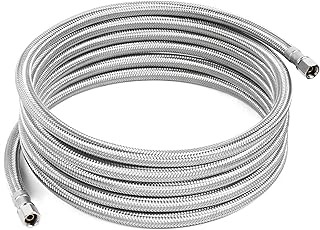 12 FT Refrigerator Water Line, 1/4" Compression Stainless Steel Braided Ice Maker Water Line, Fridge Water Line for Refrigerator, Ice Maker Water Hose