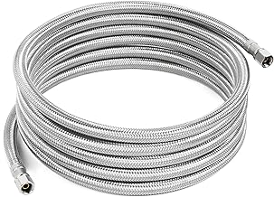 12 FT Refrigerator Water Line, 1/4" Compression Stainless Steel Braided Ice Maker Water Line, Fridge Water Line for Refrigerator, Ice Maker Water Hose