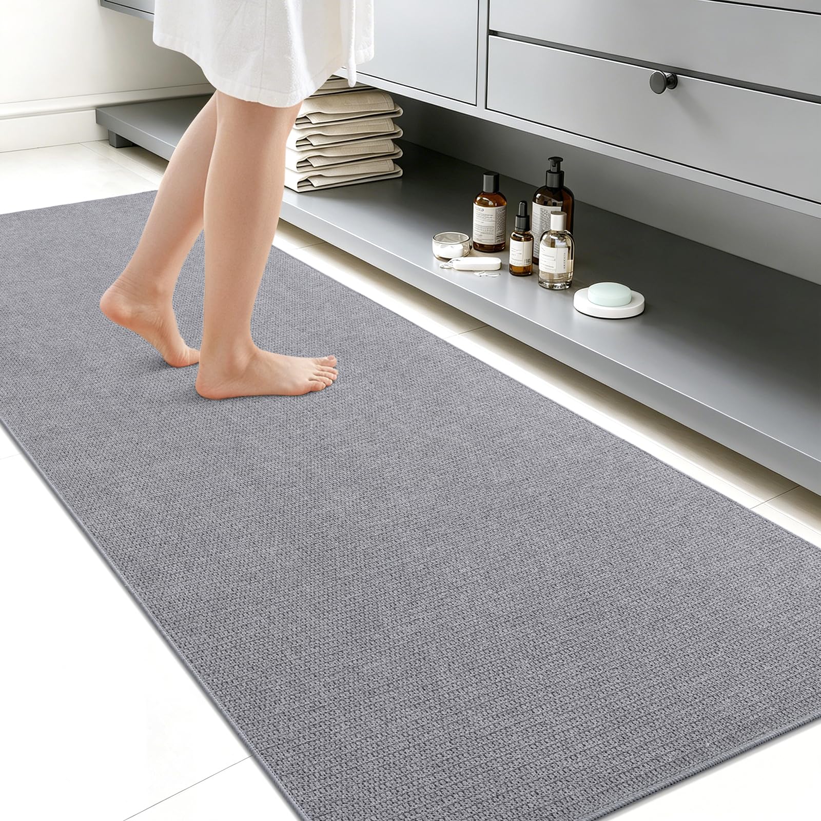 Smiry Ultra Thin Bath Mat 59x24, Non Slip Rubber Washable Bathroom Rugs
