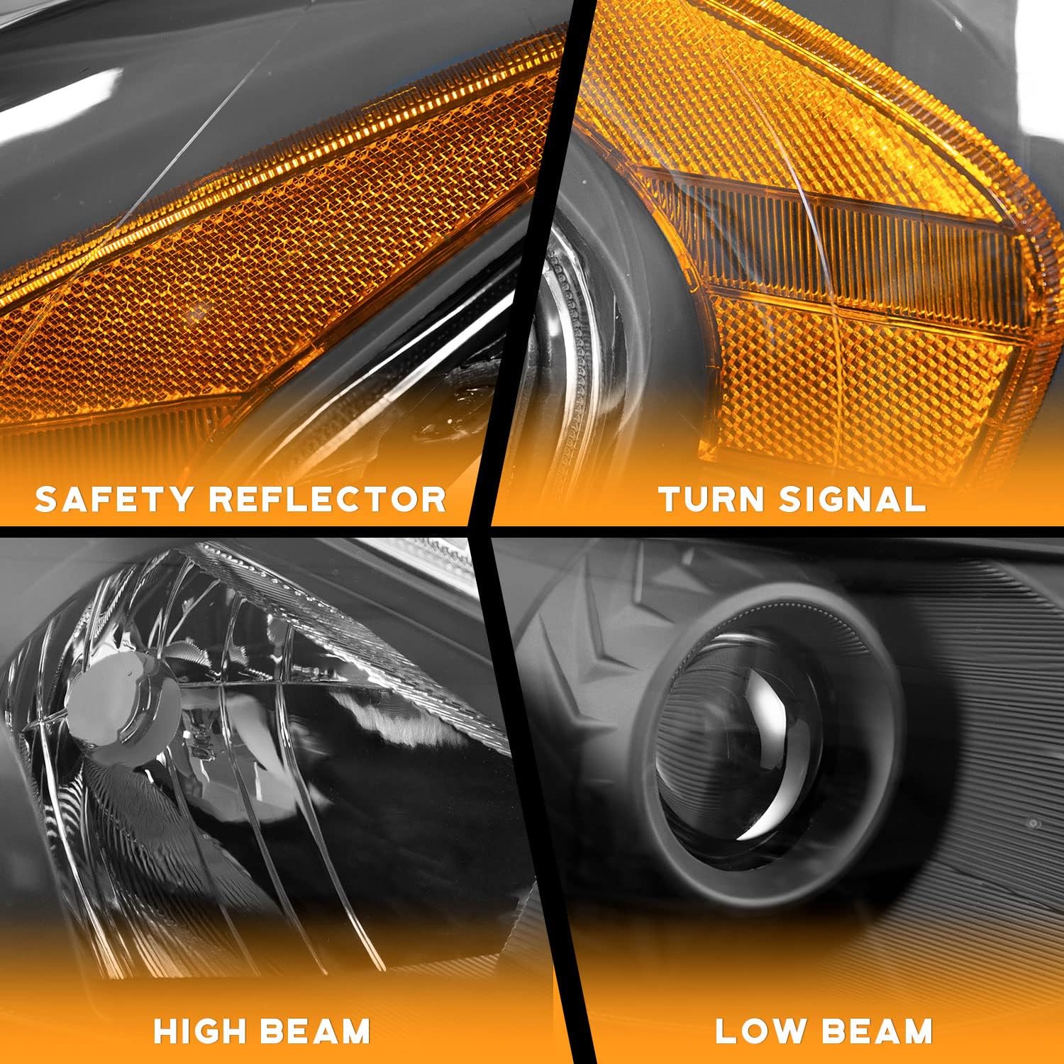 WEELMOTO Compatible with 13-15 NISSAN Altima Sedan, Headlights Assembly Headlamp Replacement For 2013 2014 2015 Nissan Altima 4-Door, Pair Set with Black Housing Amber Reflector with T10 LED Bulbs