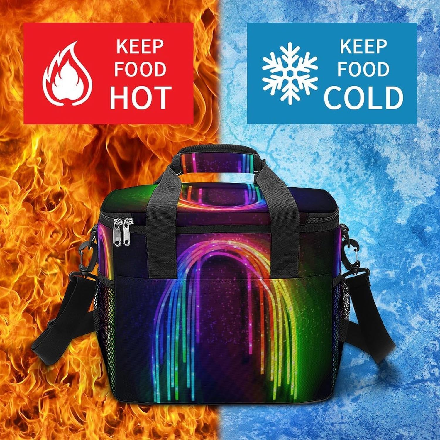 Rainbow Neon Cooler Bags Portable Soft Cooler Bag Lightweight Ice Chest Insulated Lunch Bags Camping Cooler Bag Cooler Lunch Tote Coolers for Picnic Travel Beach