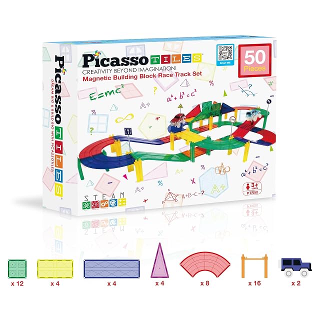 Foto 7 de 7 de PicassoTiles Juego de 50 Piezas de Carreras de Coches de Carreras Bloque de construcción de Juguetes…