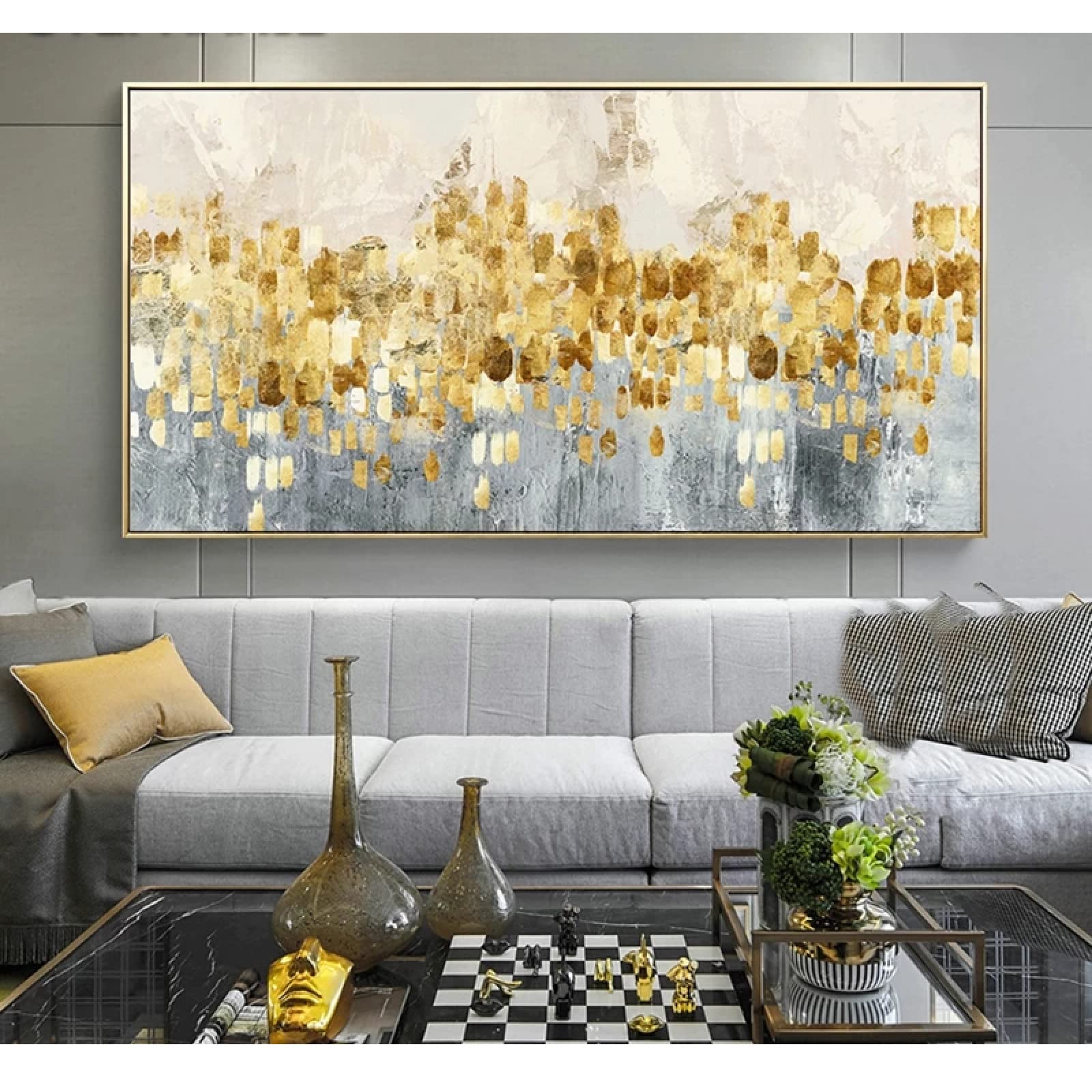 Abstraktes Leinwandbild „Goldener Blauer Schmetterling“ – 70 X 70 Cm, Rahmenlos, Moderne Wanddekoration