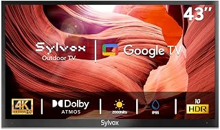 SYLVOX Outdoor TV, 43 Inch Smart TV, 4K UHD 2000Nits Ultra Bright, Sunlight Readable for Outdoor Use, HDR10, IP55 Waterproof, Dolby Atmos, Built-in Google Assistant, Screencast (Pool Pro 2.0)
