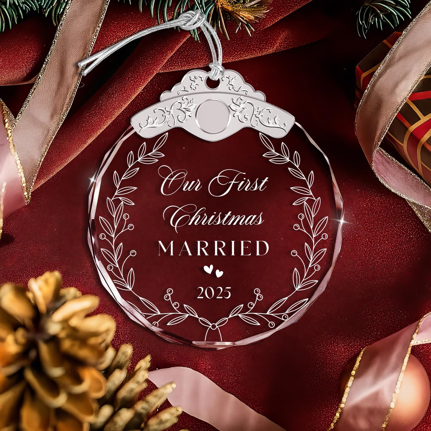 Glass Ornament - Engagement Gift for Couples - Our First Christmas Married 2025-1st Xmars As Mr and Mrs - Newlywed Gifts for Couple - Bridal Shower Wedding Valentine Gift - Unique Keepsake - Image 3