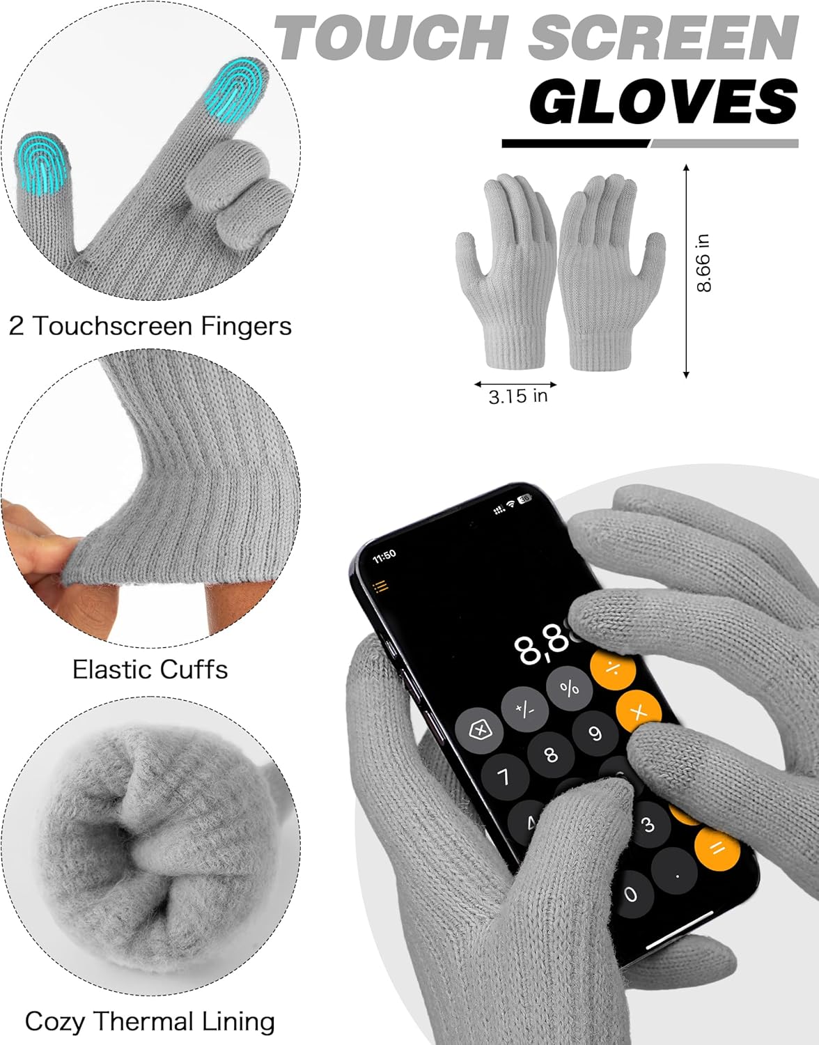 Hat Gloves Scarf Set Women - 3-Piece Scarf and Gloves Set for Women with Touchscreen Winter Glove, Scarves for Men - Image 2