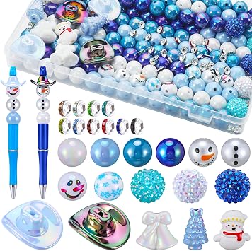 300 Pcs Focal Beads for Pens AB Color Acrylic 3D Focal Colorful Beads Bulk Round Rhinestone Spacer for Beadable Pen Keychain Making Jewelry Bracelet Necklace Charms Crafts Winter Style