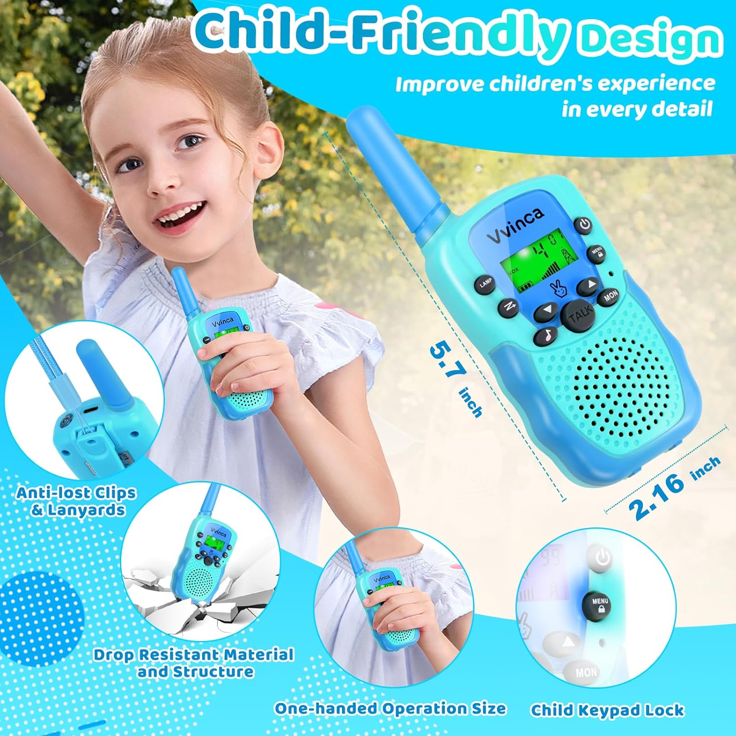 Vvinca Toddler Walkie Talkies for Kids 4 Pack - Toys for Boys Girls Age 3-12， Including Dinosaur Walkie Talkies 2 Pack, Rechargeable Walkie Talkie 2 Pack, Kids Toys for Christmas、Birthday Gifts