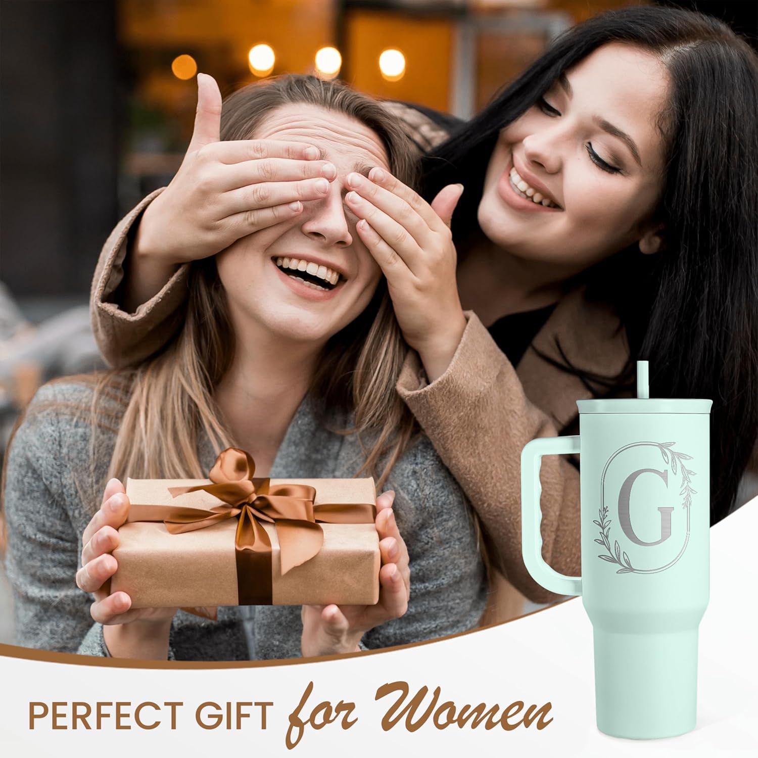 Personalized Monogrammed Tumbler with Handle 40oz, Letter G Tumblers Insulated Coffee Travel Cup, Custom Initial Gift for Women Girls Friends, Monogram Gift for Christmas Birthday Mothers Day - Image 8