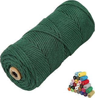 Macrame Cotton Cord, 4 Ply Twisted Macrame Yarn, Natural Cotton Cord Perfect Macrame Supplies for Macrame Plant Hangers DIY Crafts (Dark Green, 3mm*109Yards)