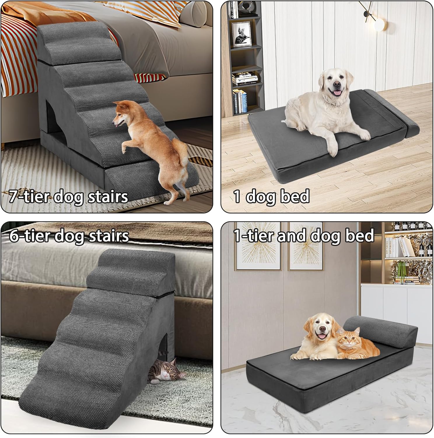 7-Step Dog Stairs for High Beds 30-36", Non-Slip Pet Steps for Large Dogs, Pet Stairs for Small Old Dogs/Cats