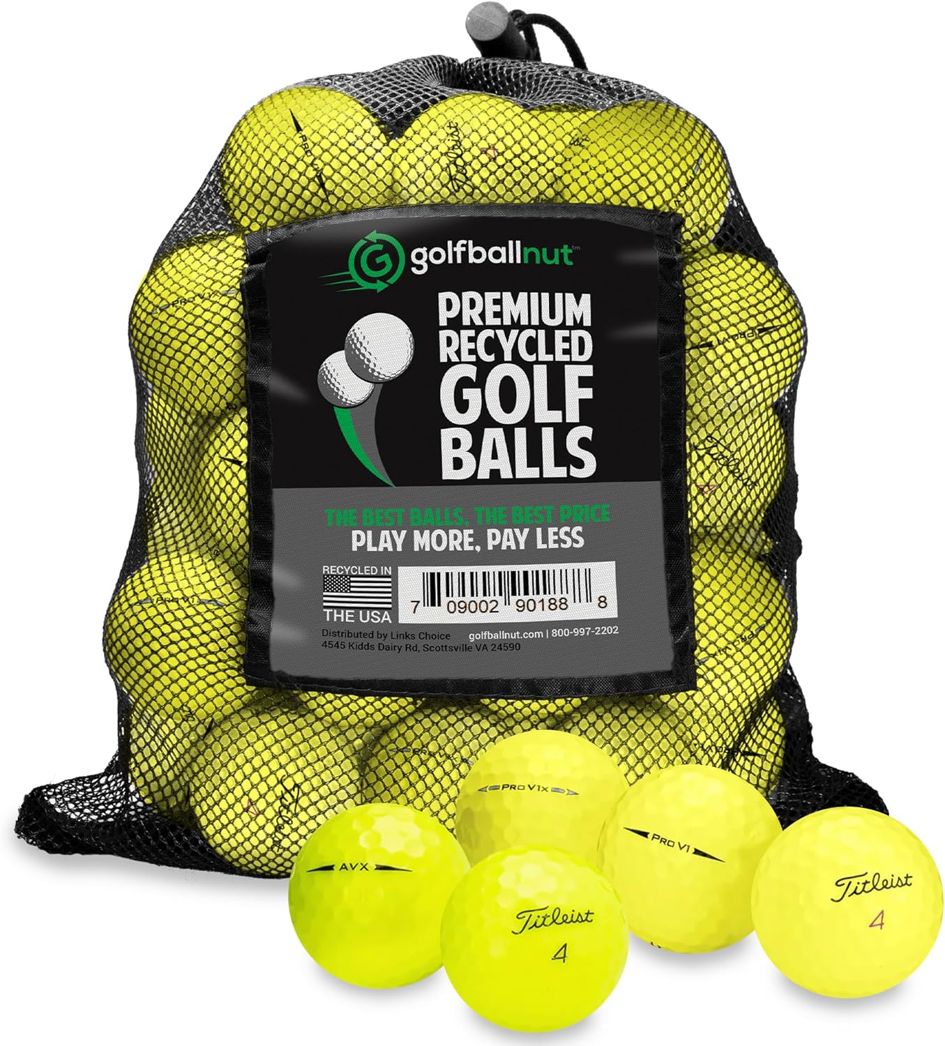 48 Golf Ball Tour Mix for Titleist Pro Models - Recycled and Used AVX, ProV1 & ProV1x Golf Balls - Includes Mesh Carrying Bag - Good Condition, Yellow