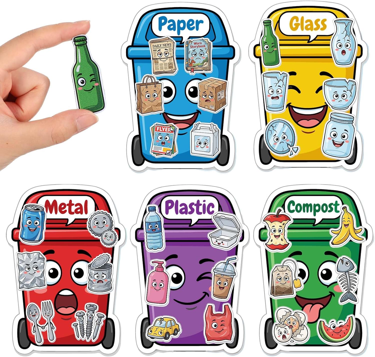 Tallew 35 Pcs Montessori Magnetic Garbage Recycling Stickers Fridge Magnets Waste Category Classification and Environmental Awareness Learning Educational Gift