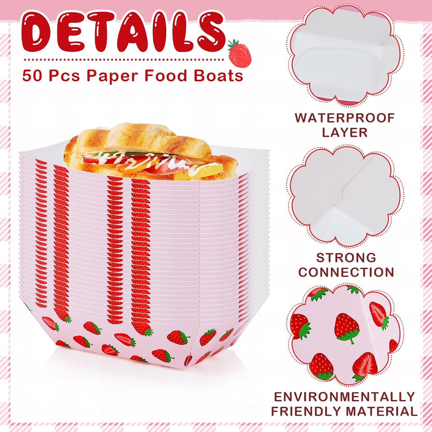 Jingmore 50 Pcs Strawberry Paper Plates Disposable 1 lb Food Tray