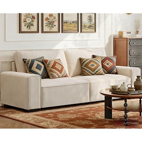 Vesgantti 85'' Chenille Couch for Living Room, 3 Seater Comfy Sofa with Wide Armrest, Thick Spring Cushions, Modern Cloud Couch for Apartment, Office, Bedroom, Small Space, Chenille Beige