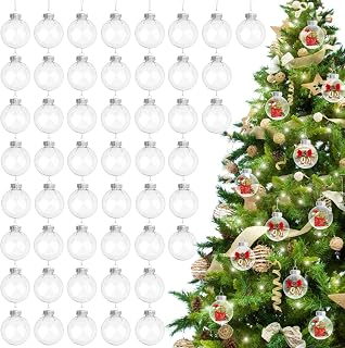 60Pcs Clear Plastic Christmas Fillable Balls with Lid and Rope,2inch Christmas Decoration Hanging Baubles for DIY Crafts,Christmas Tree Decoration,Wedding Party