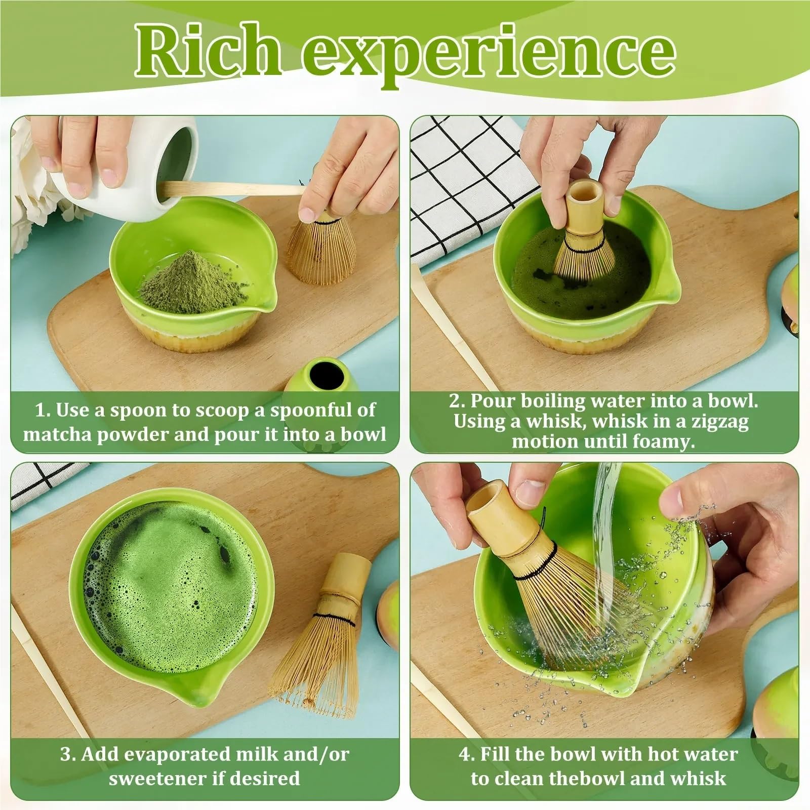 Matcha-Teeservice 4-teiliges Matcha-Schneebesen-Set, elegantes Matcha-Herstellungsset, inklusive Matcha-Schale mit Öffnung, Matcha-Schneebesenhalter, Matcha-Schneebesen-Tee