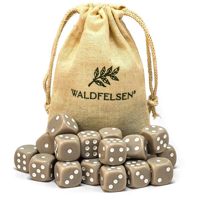 Waldfelsen® - Juego de 6, 12, 20, 30 o 50 dados de alta calidad de Waldfelsen®, tamaño estándar, 16 mm, dados…