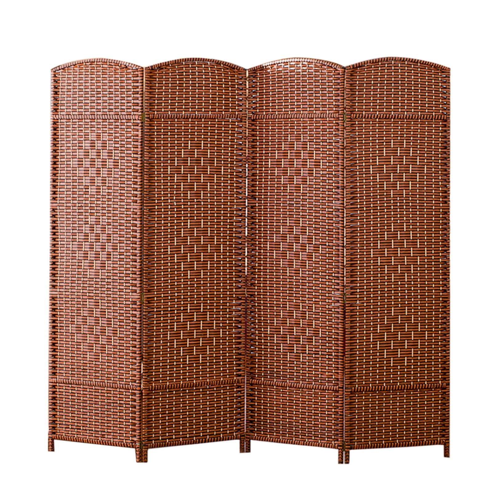 Studio Apartment Room Divider Wall 3 4 5 6 8 Panels, Vintage Straw Woven Privacy Partition Screen for Bedroom/Classroom/Corner/Restroom, Heavy Duty Wood Base (Color : 4 Panel, Size : Tall 150cm/5