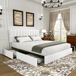 VECELO Full Size Upholstered Storage Bed Frame with 4 Drawers, Adjustable Velvet Headboard, No Box Spring Needed, 800 lbs Capacity