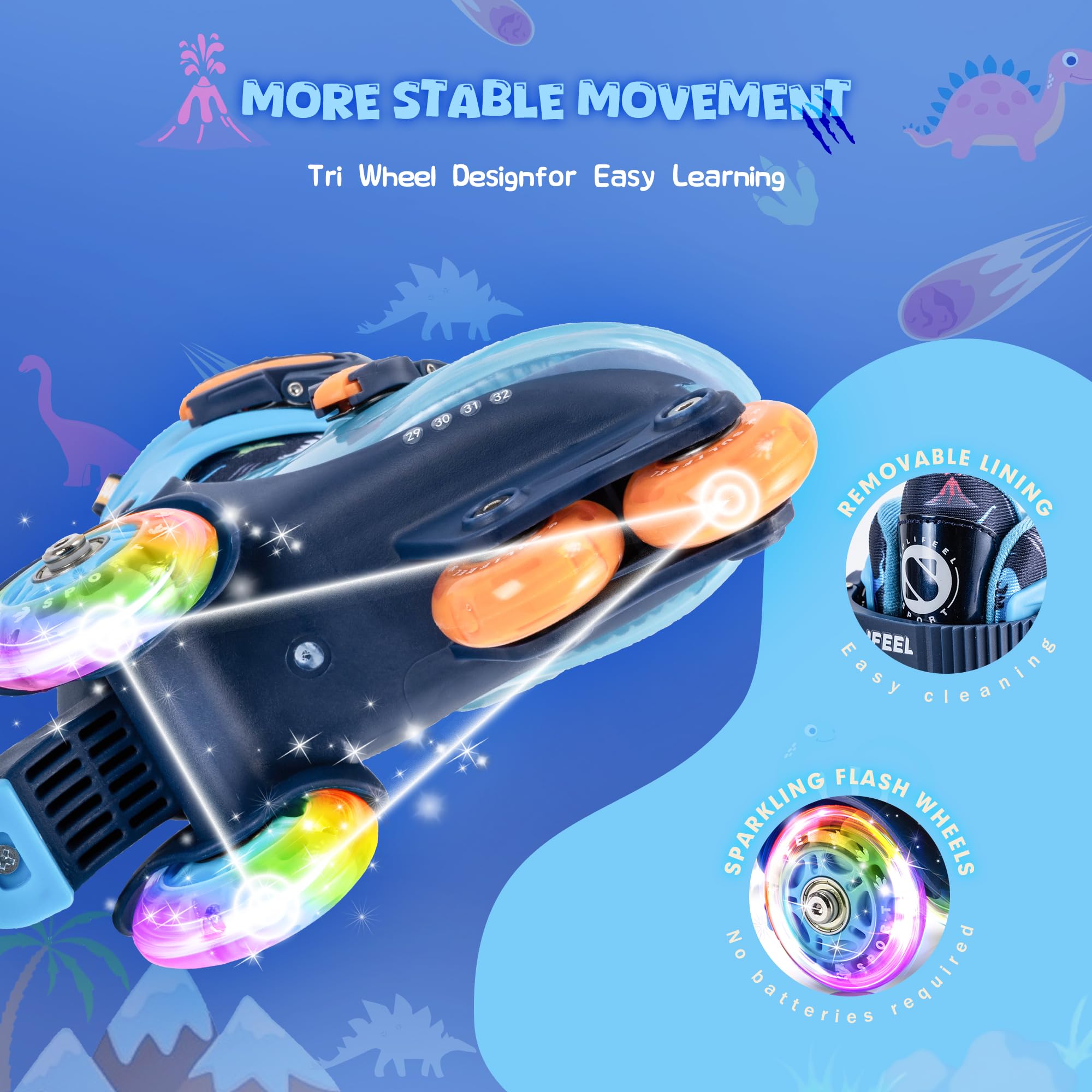 SULIFEEL Adjustable Roller Skates for Girls Boys Kids,Fun Illuminating Light Up Flash Wheels Three-Point Type Balance Suitable for Beginners Indoor Roller Skating