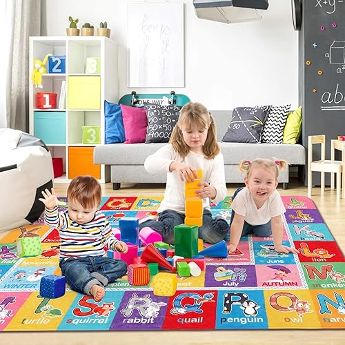 Miniatura 5 de IMIKEYA Play Rugs - Tapete para sala de juegos con patrón colorido, colección Playtime ABC, alfabeto, estaciones, meses, frutas y formas, alfombra