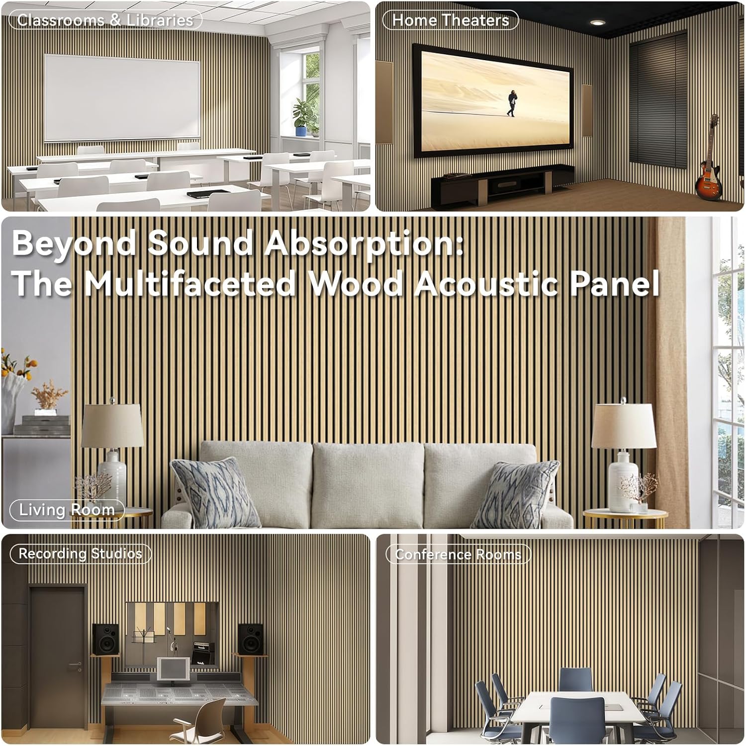 AKK-STAVE Acoustic Wood Slat Wall Panels, Foldable Panels 94.5" X 23.6 "X 0.7" 15.5 ft² 3D Fluted Sound Absorbing Panel, For Interior Decoration (Classic oak 13#)