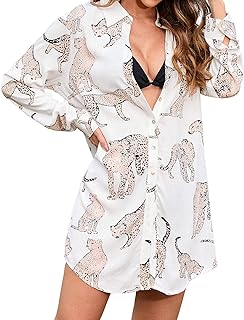 CUPSHE Dress Button Down Shirt Dress Long Sleeve Blouse Top Leopard Print, White, X-Small Price In India