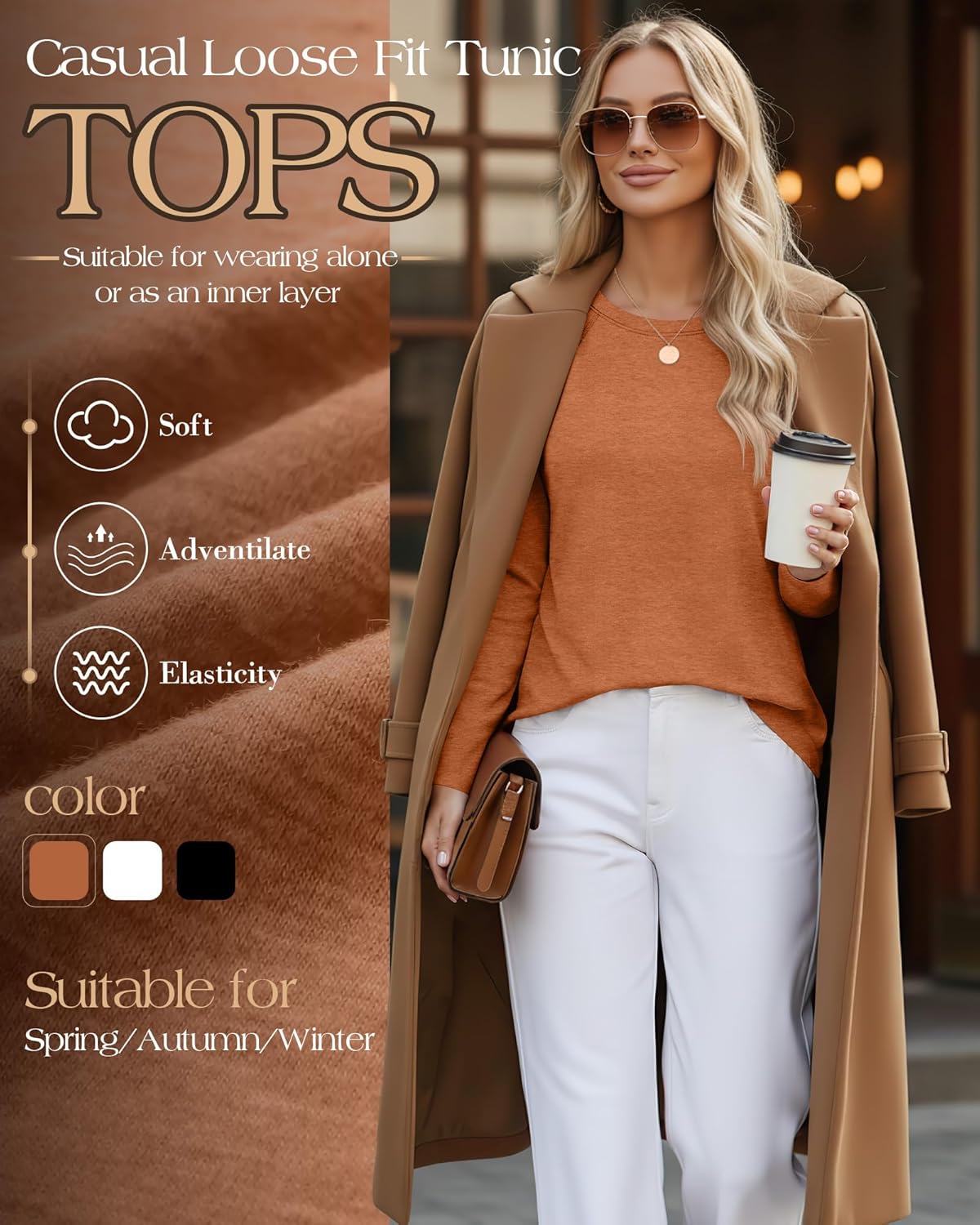 Ficerd 3 Pack Women's Long Sleeve T-Shirts Crew Neck Raglan Sleeve Casual Loose Fit Shirts Side Split Curved Hem Tunic Tops - Image 2