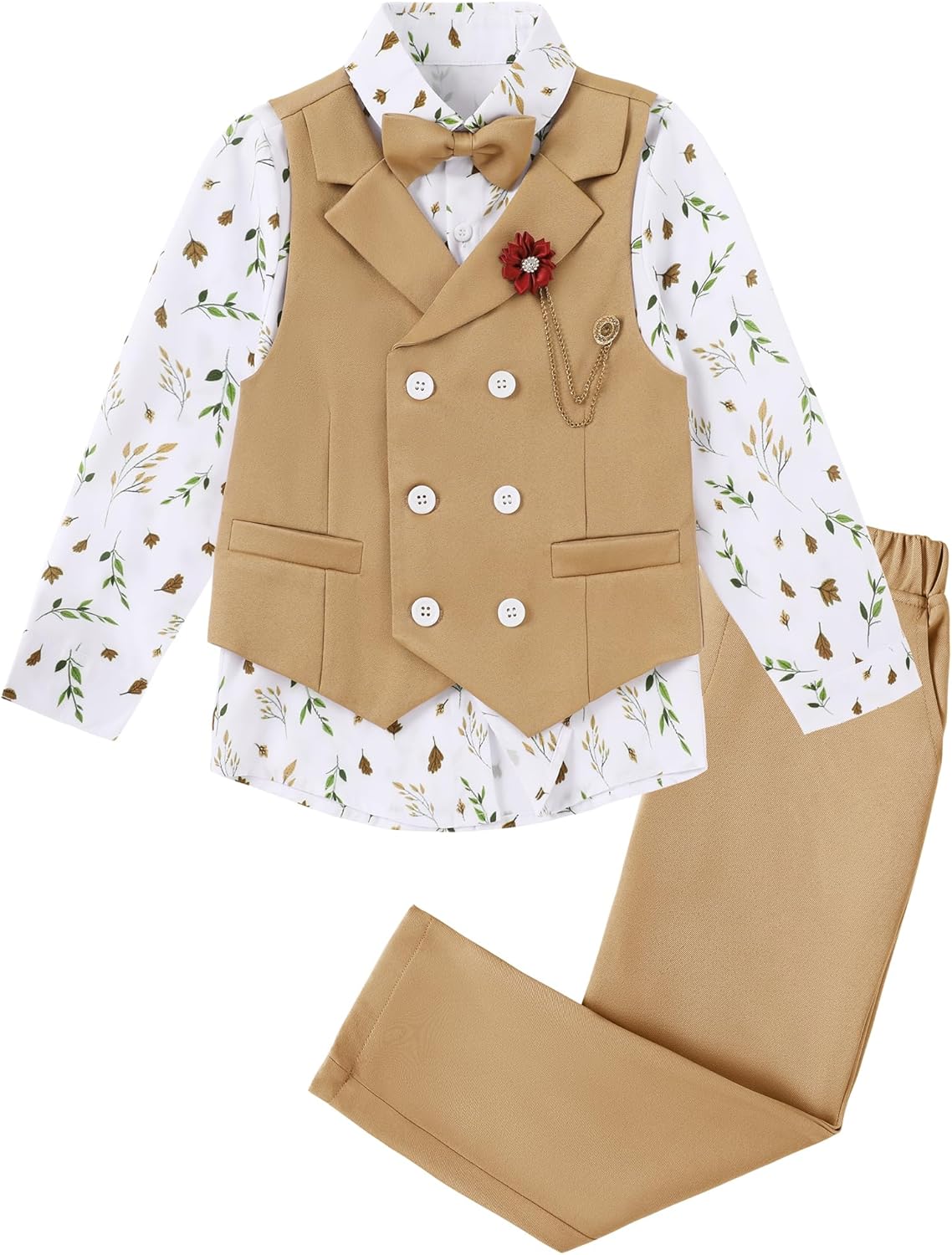 DISAUR Boys Suits Toddler Tuxedo Suit Wedding Ring Bearer Outfit Vest Pants Dress Shirt Bowtie Boutonniere for 2-8 Years