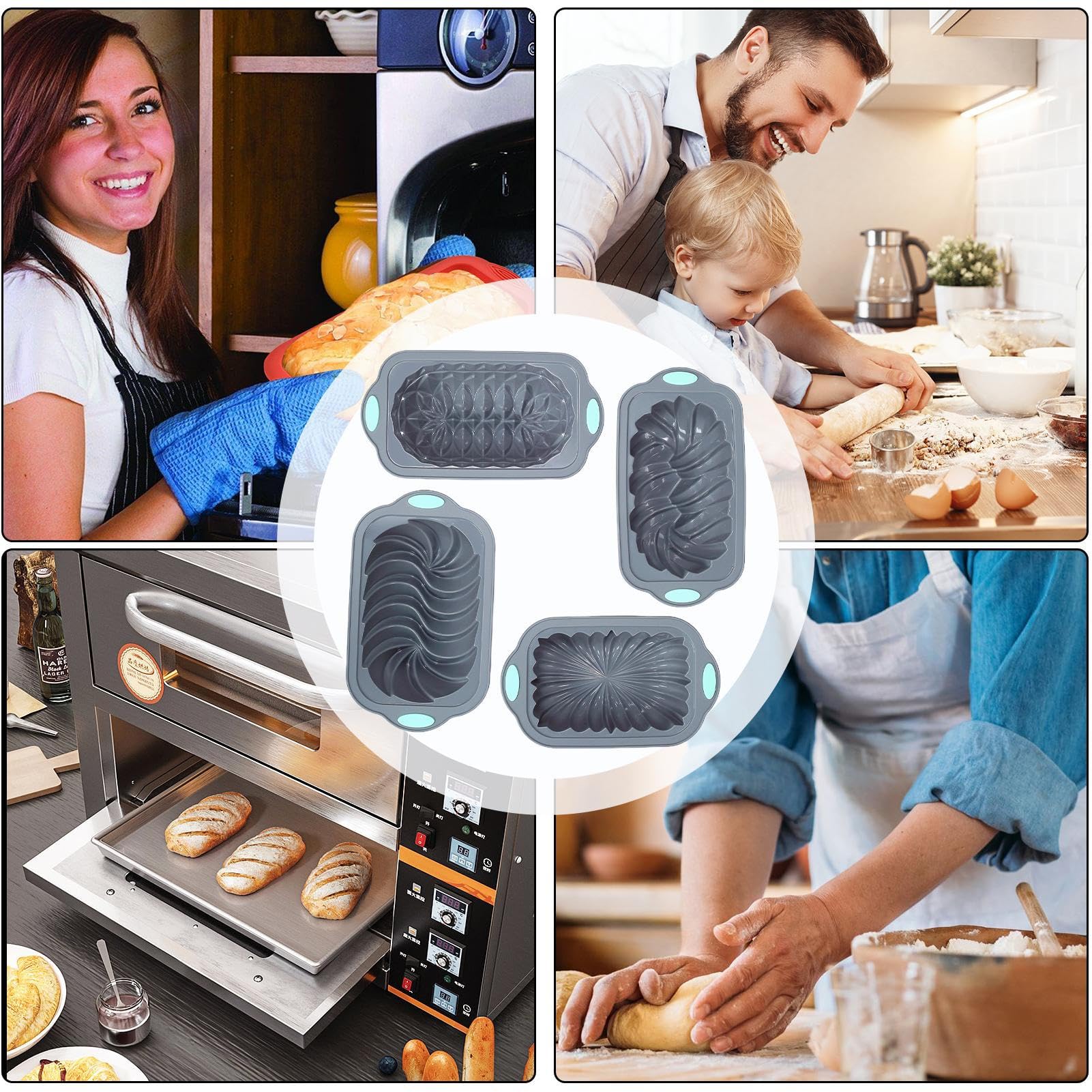 Molde Silicona Pan Resistente Al Horno, Reutilizable, | 4 Piezas Molde Pan De Sándwich Para Pasteles, Brownies, Pastel De Carne, Tartas, Lasaña, Quiches Y Ocasiones Especiales