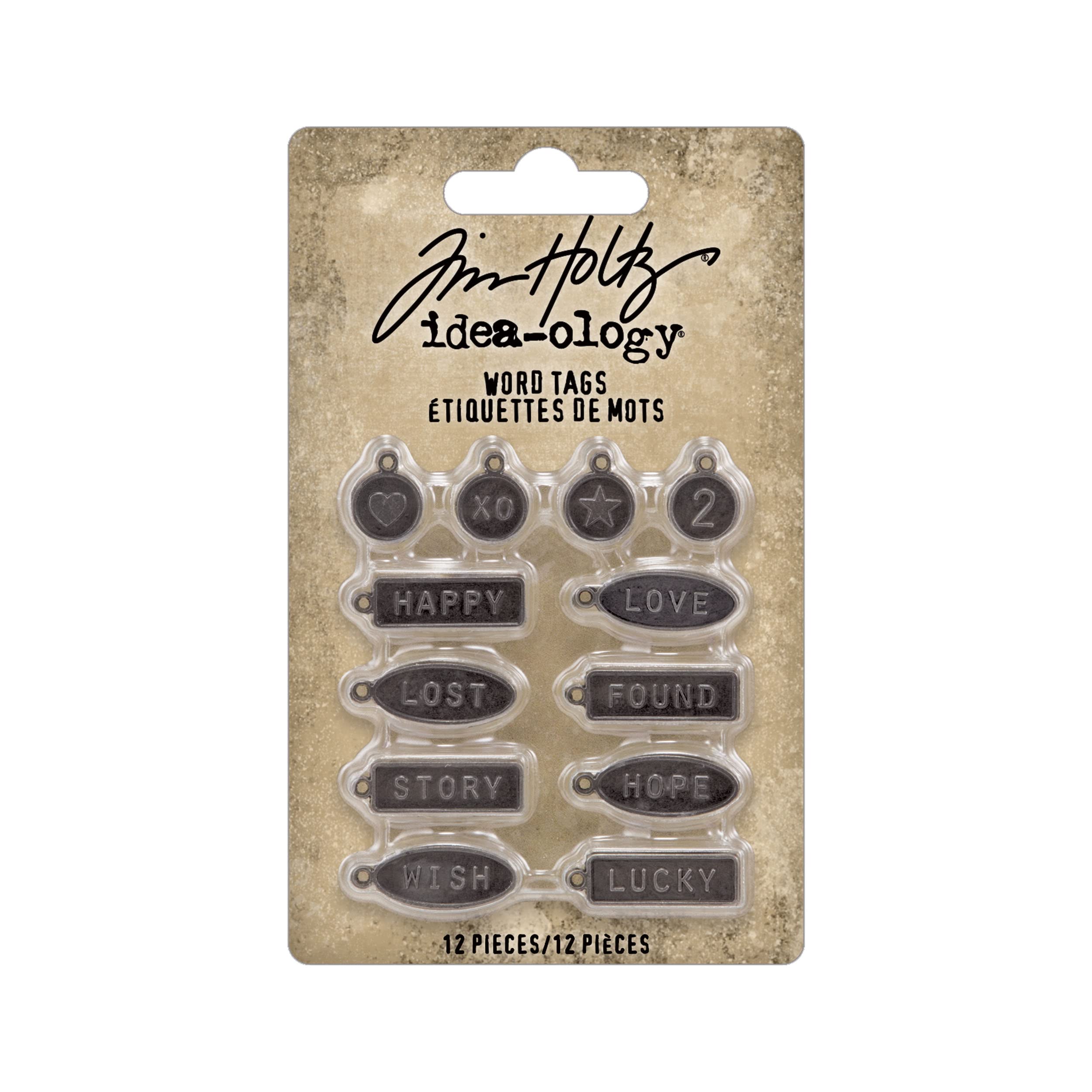 Word Tags Idea-Ology en métal pour scrapbooking et loisirs créatifs x12