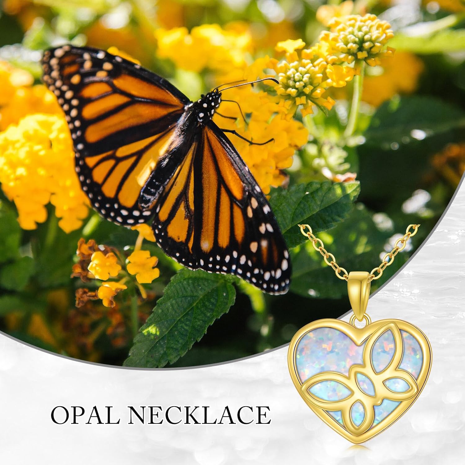 YDD 14K Solid Gold Opal Necklace for Women Dainty Opal Butterfly Necklace Heart Butterfly Pendant Necklace Jewelry Gifts for Her 16"-18" - Image 4